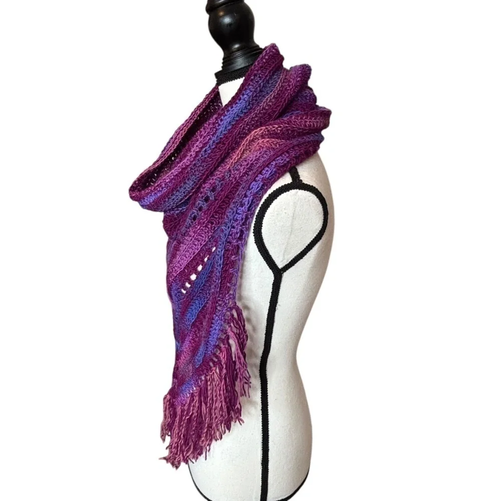 Handcrafted Crochet Hooded Cowl Scarf With Fringe New Handmade by Seller Knit