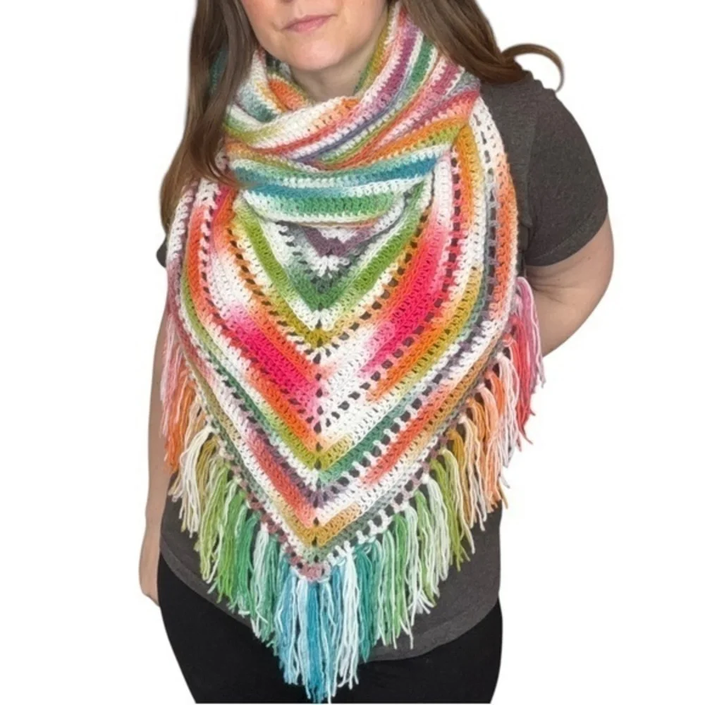 Handcrafted Crochet Hooded Cowl Scarf With Fringe New Handmade by Seller Knit