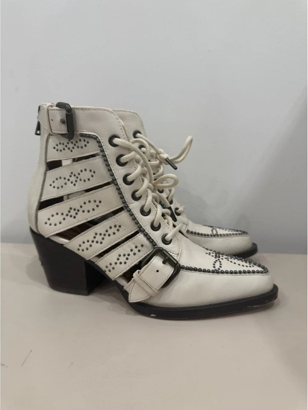 Coach Paisley Booties in Chalk White Leather Cutout Ankle Boots Size 6