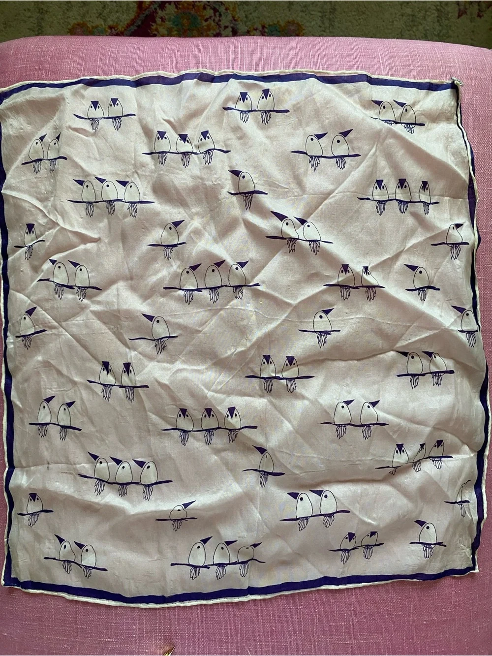 Vintage Silk Blend Hand Rolled imperfect Bird Print Scarf