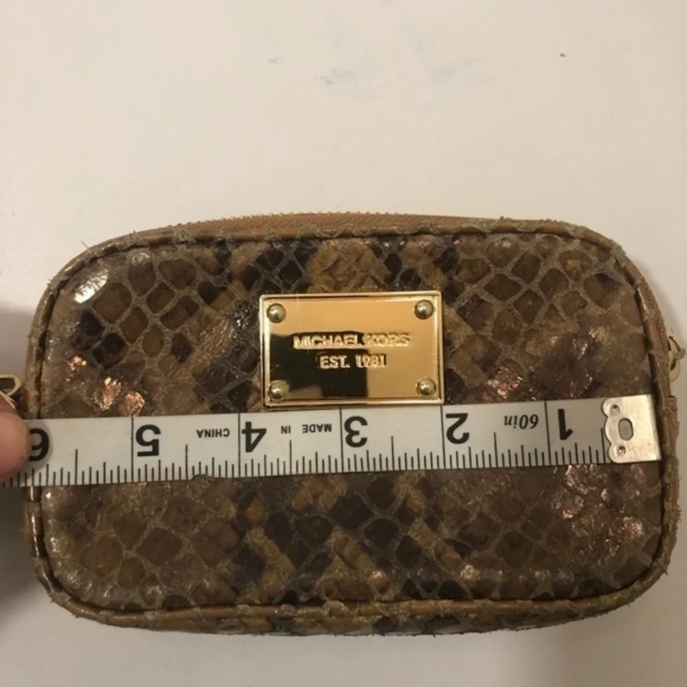 Michael kors python embossed 2 zipper wristlet bag