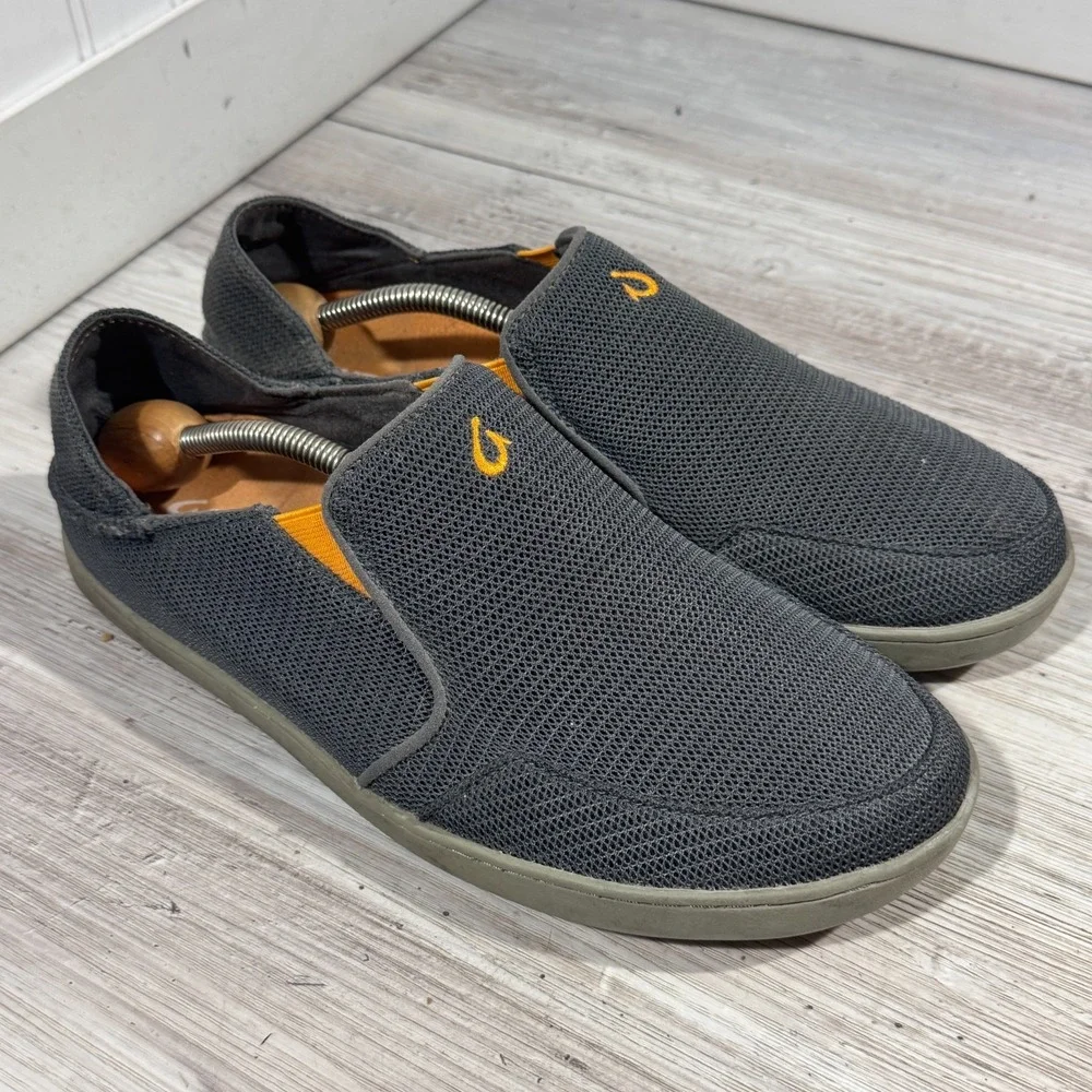 OluKai‎ Nohea Mesh Slip-on Loafer Shoes Mens Size 8 EUR 41 Gray Orange Drop Heel