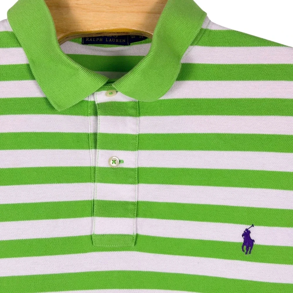 Polo Ralph Lauren Polo Shirt Mens 2XB Green White Striped Purple Pony Big & Tall