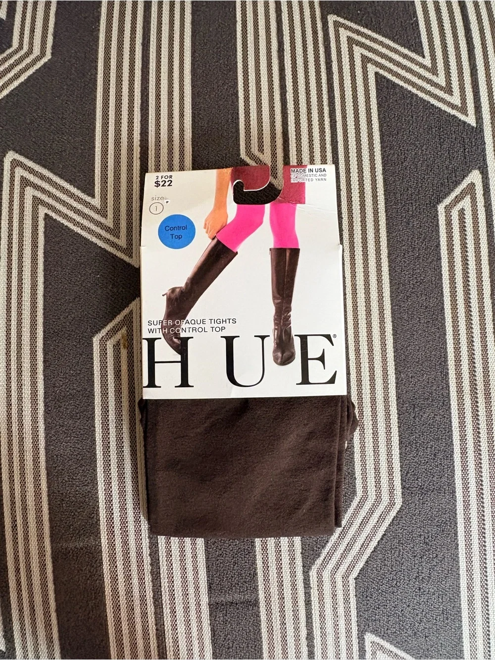 NWT Hue Super Opaque Brown Control Top Tights Size 1