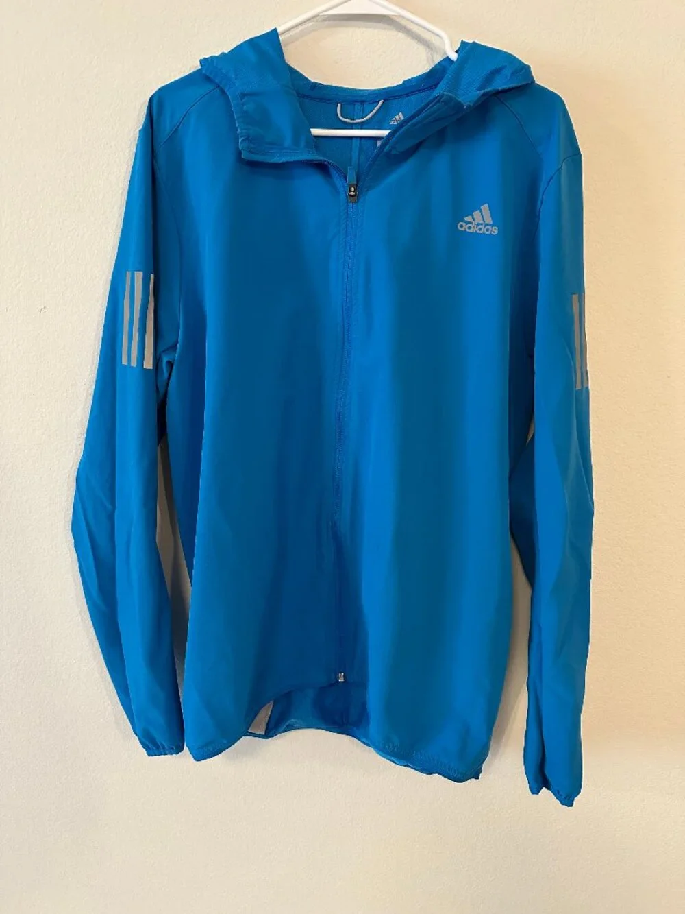 Adidas Energy Running Jacket Mens M Blue Hooded Full Zip Light Windbreaker