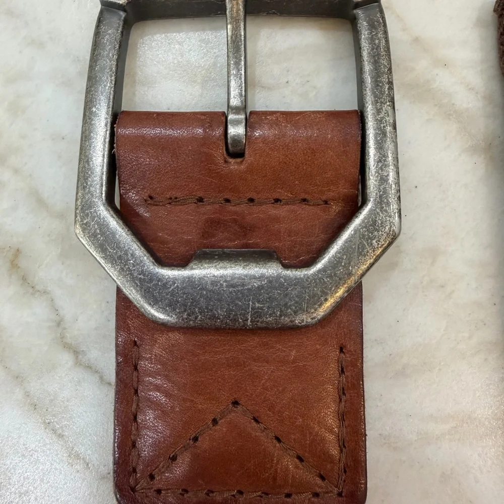 American Eagle Outfitters Men’s Brown Canvas Belt with White Logo