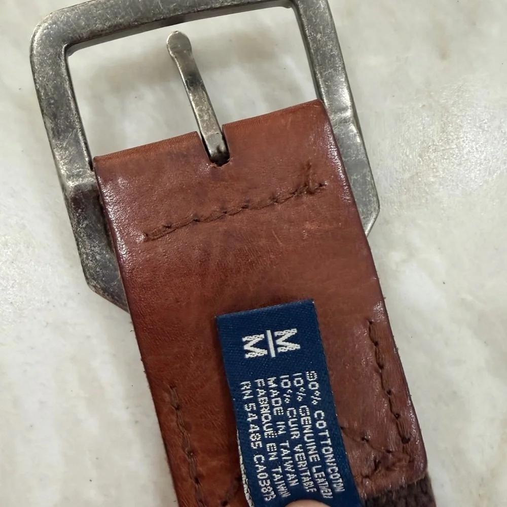 American Eagle Outfitters Men’s Brown Canvas Belt with White Logo