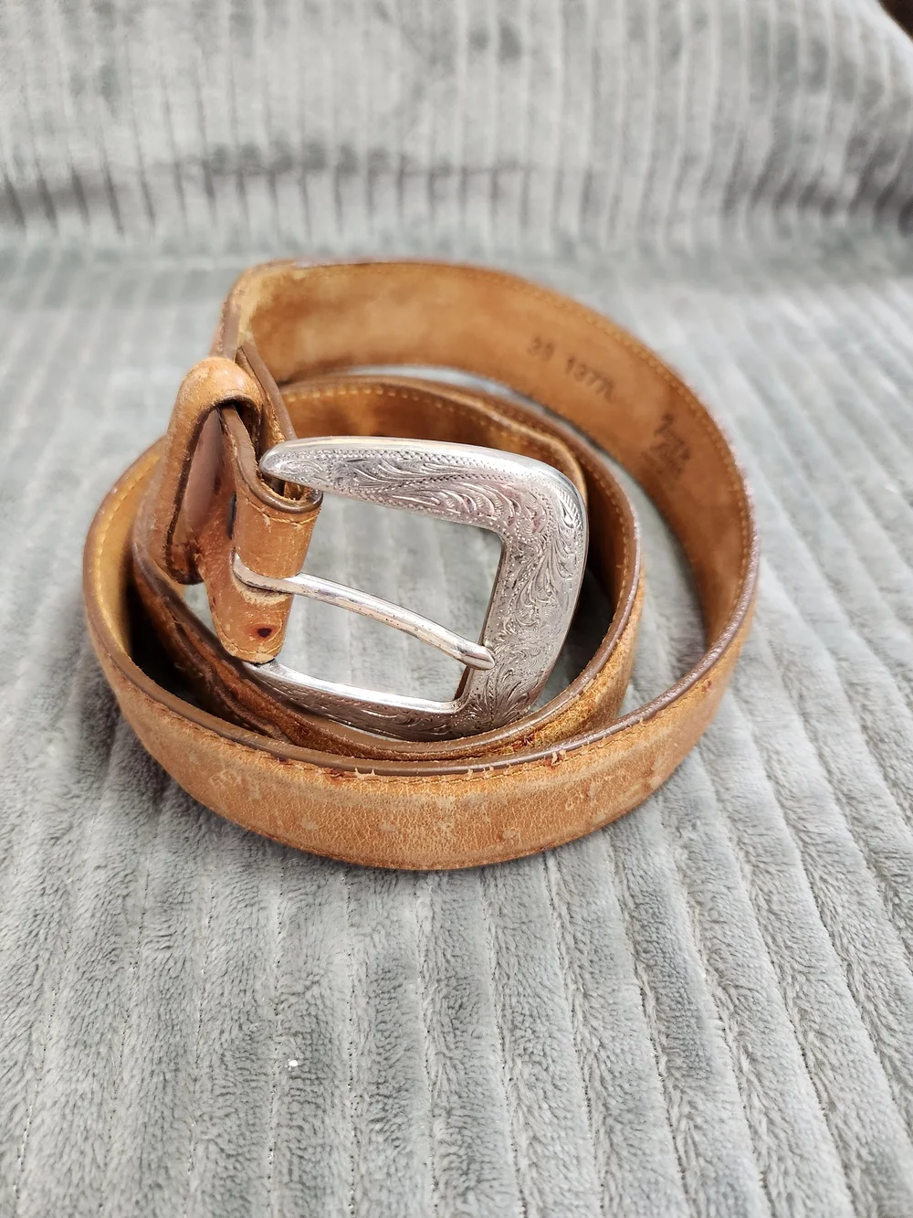Tony Lama Men's Brown Ostrich Print Belt 1377L Western Tooled Leather Size 38