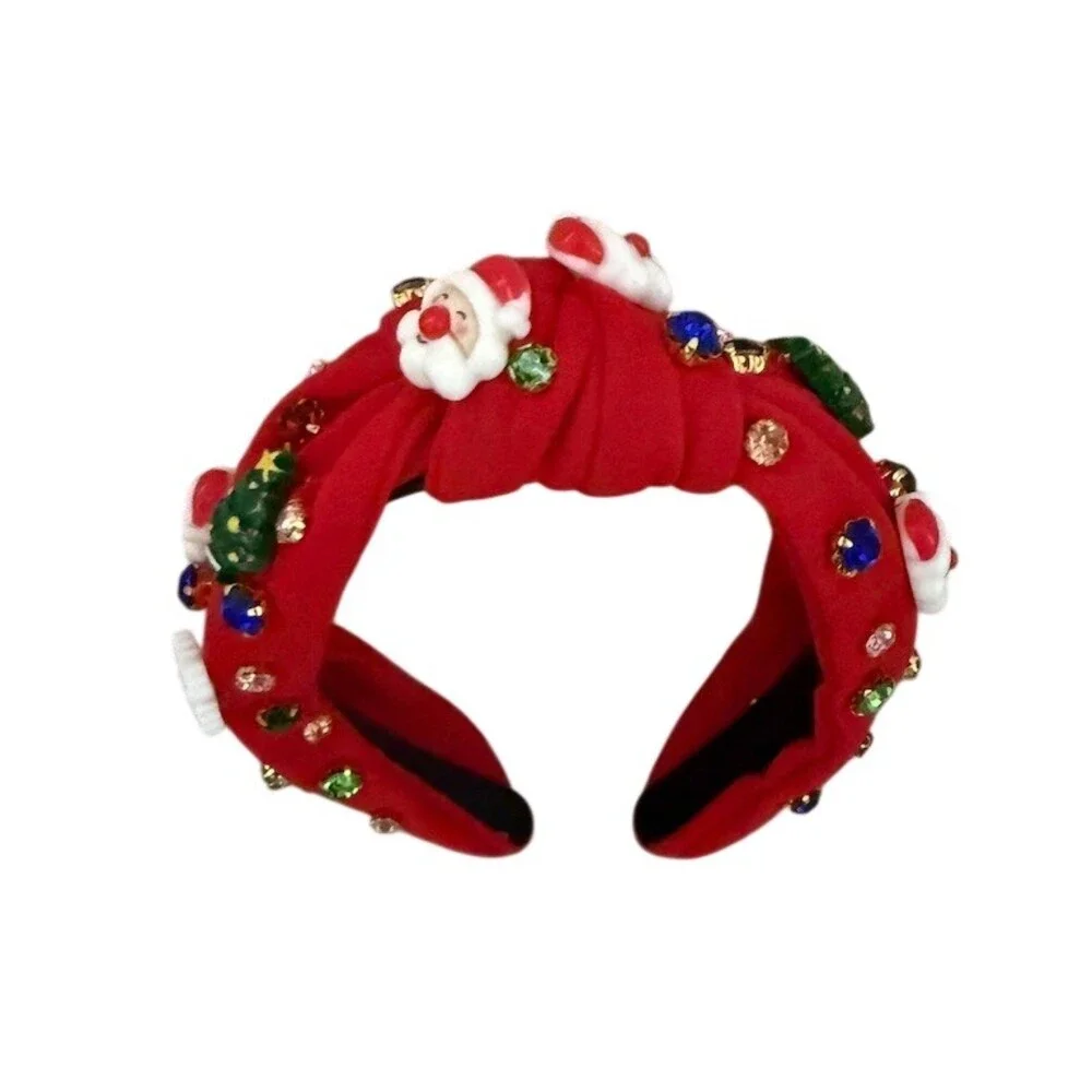 Knotted  Headband Womens Red Christmas Padded  Rhinestone Santa