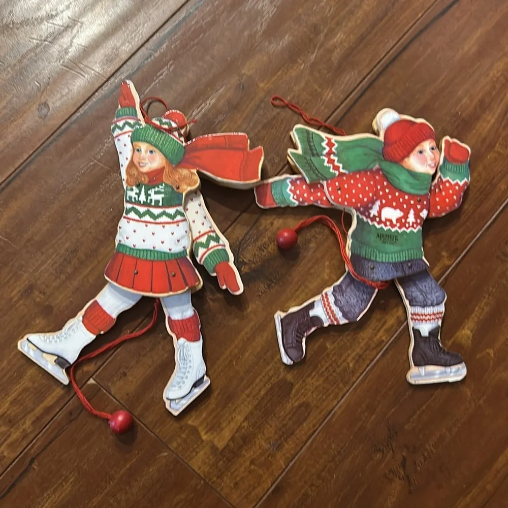 Midwest Imports Wooden Ice Skater Shelf Sitters String Puppets Set of 2