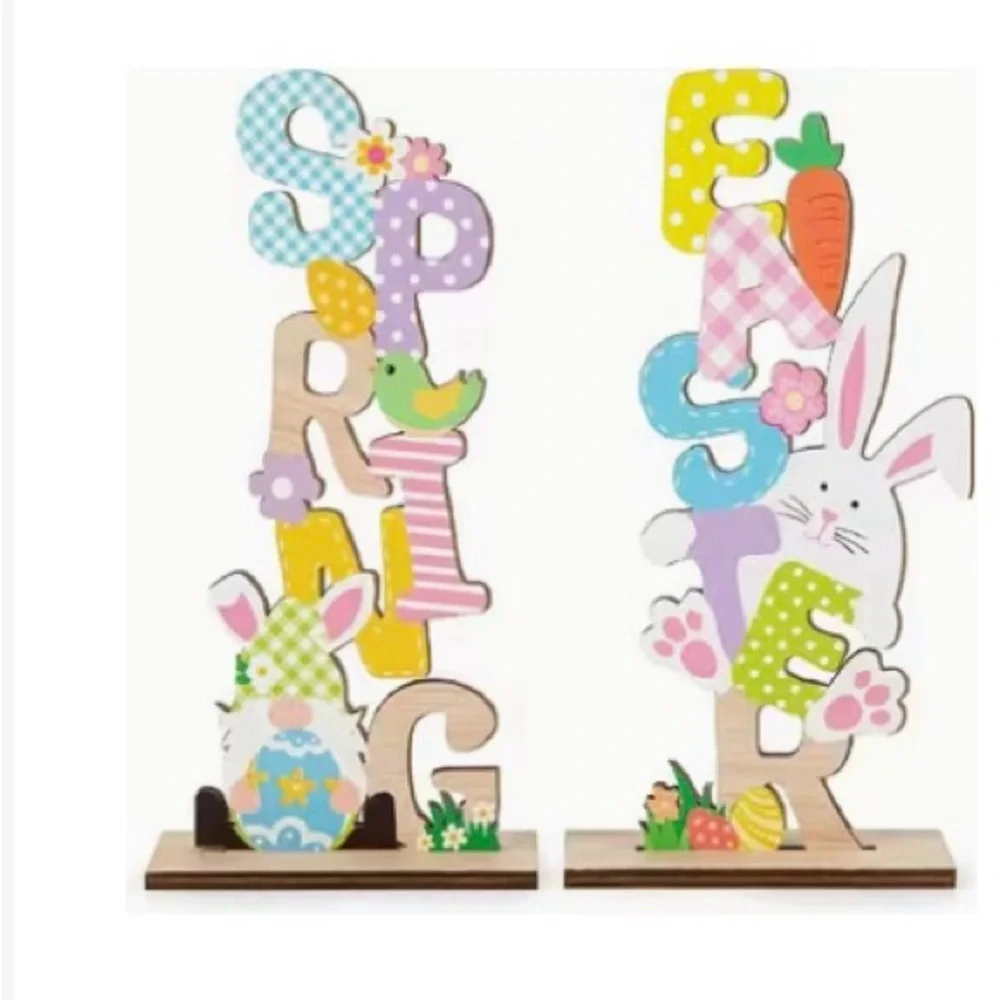 Colorful Easter and Spring Wooden Decor‎ Set of 2