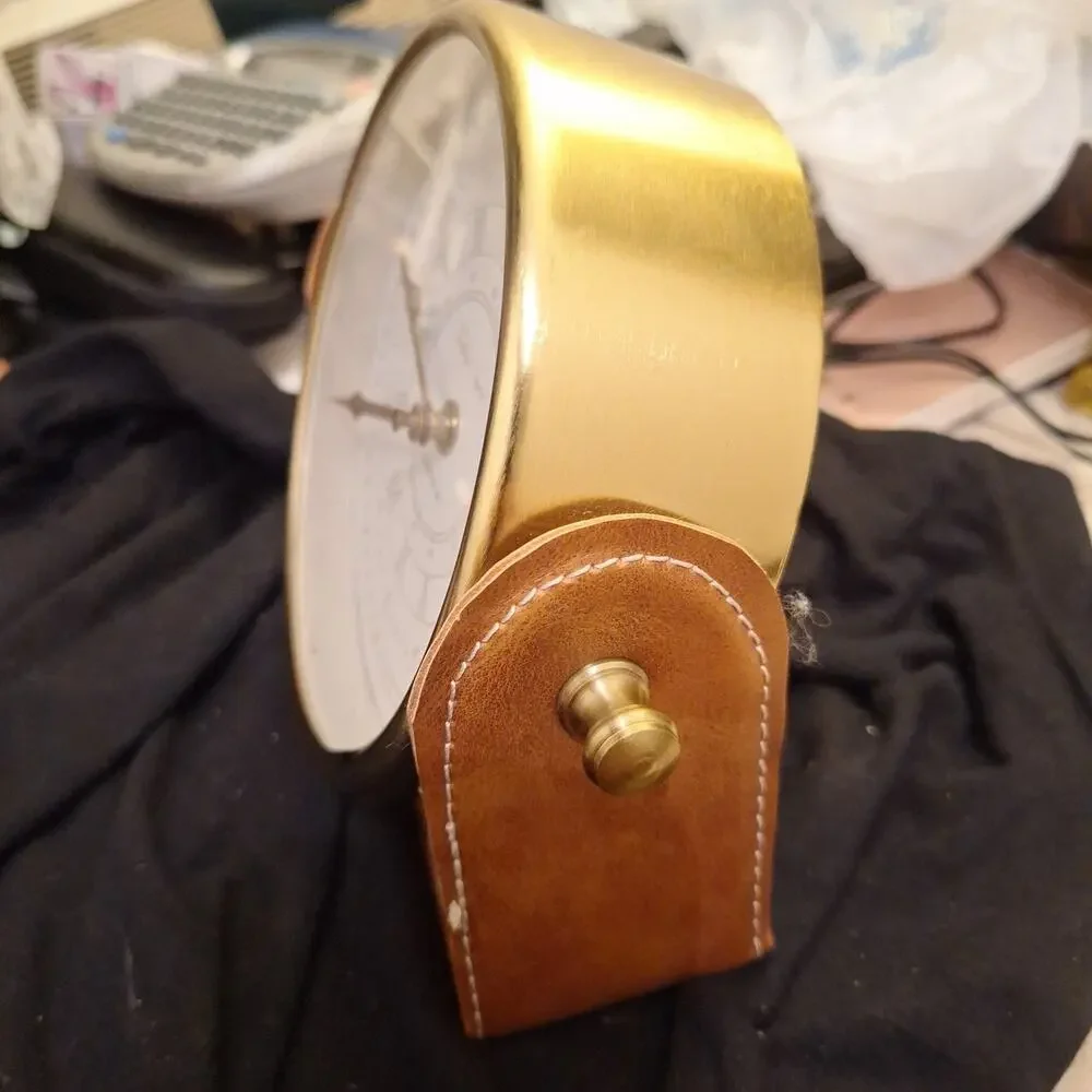 Vintage Trafalgar Square Roman Numeral Gold Tone Clock Leather Stand