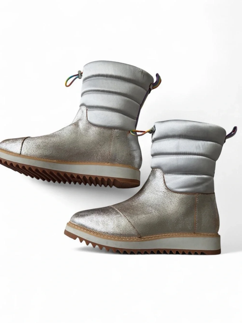 Toms Silver Metallic Quilted Rainbow-Accent Winter Boots