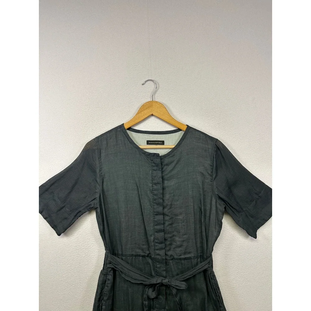 Minimalist Banana Republic Womens 10 Petite Dark Gray Ramie Utility Romper