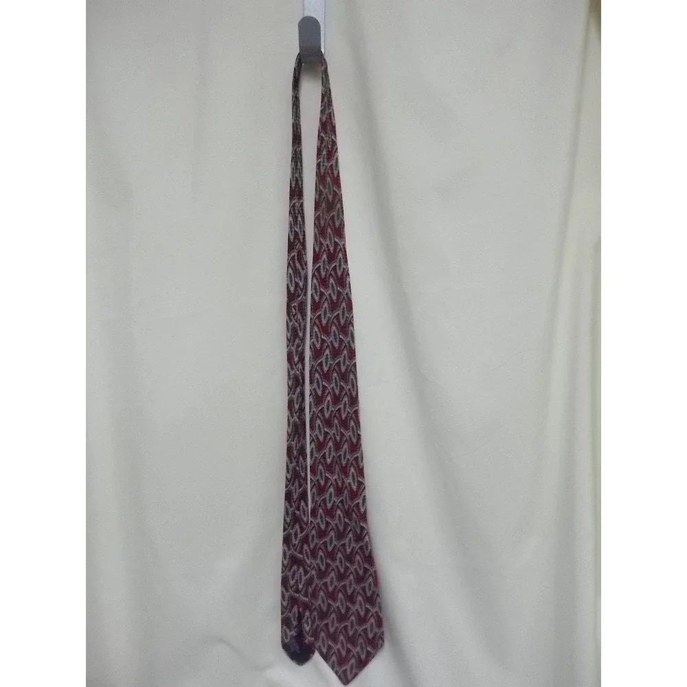 Woodward Mens Silk Tie Burgundy Red Blue Geometric Eye Pattern Necktie Classic