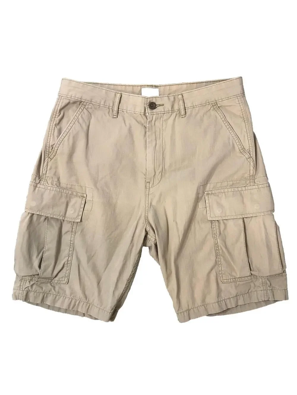 Levis Mens 33 Shorts Khaki Cargo Thigh Pockets Flaps Buttons Cotton