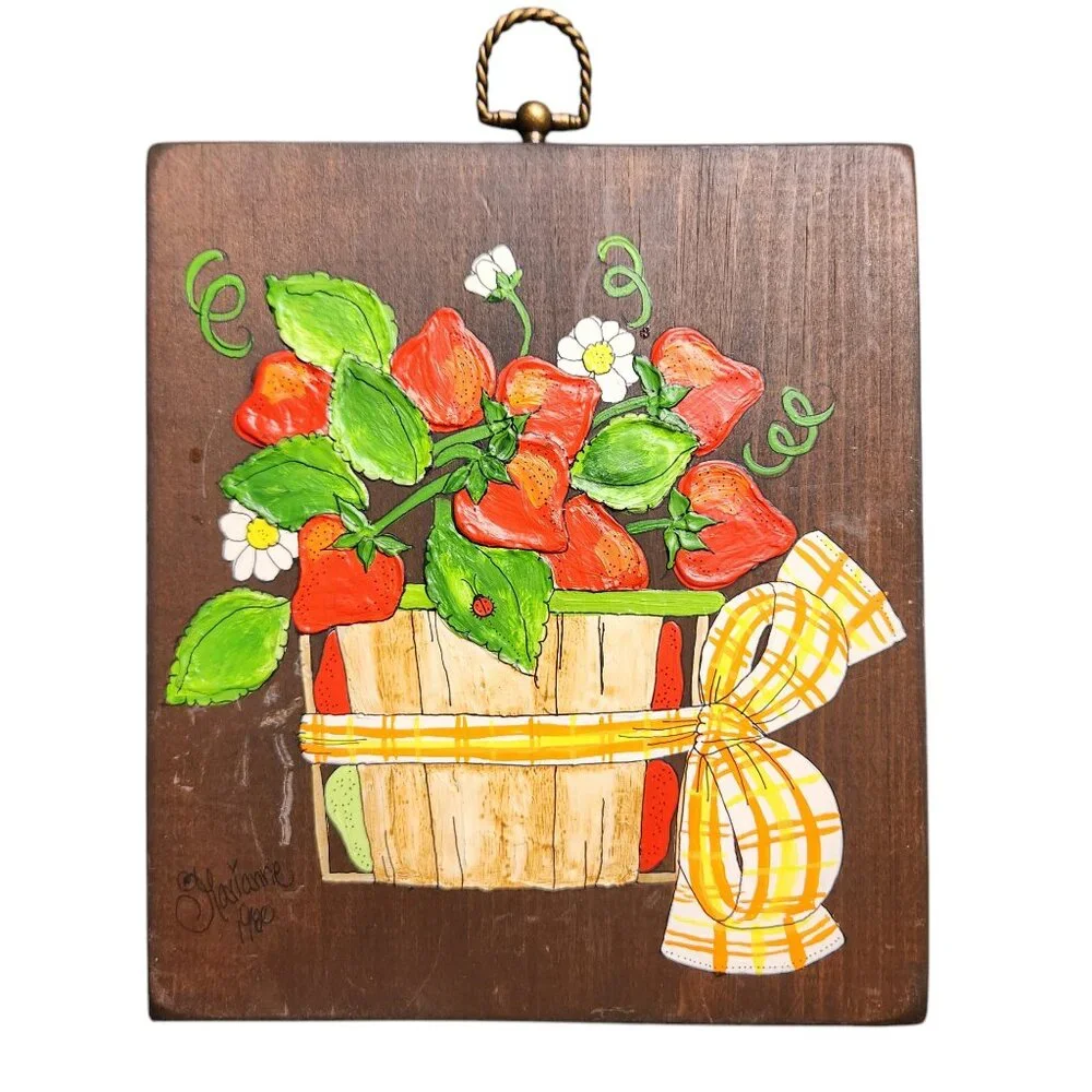 Vintage Handmade Hand Painted Hangable Strawberry Creative Acrylics By Marianne