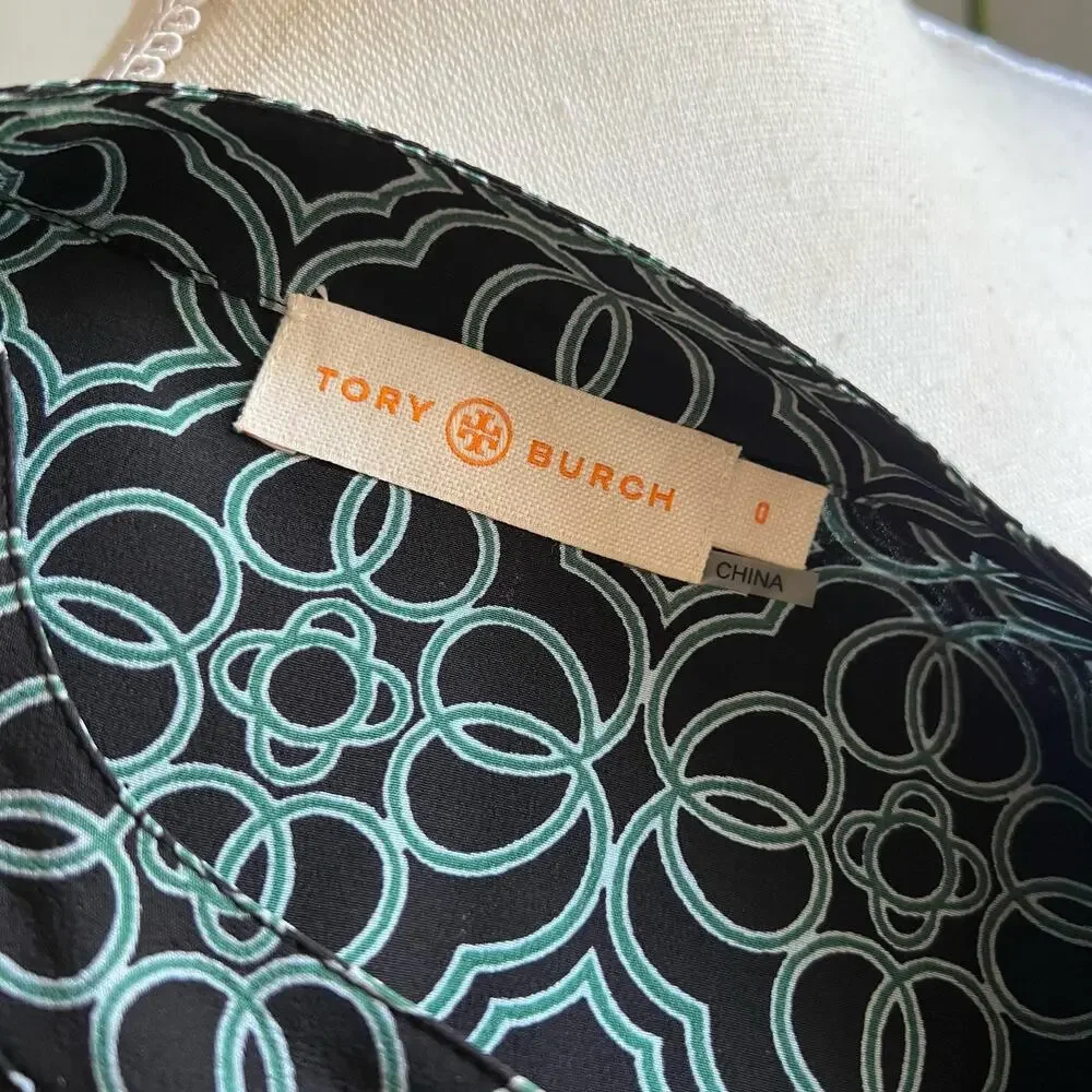 Tory Burch Massey Silk  Mini Dress Tunic Abstract Women's Size 0‎ XS Blue Green