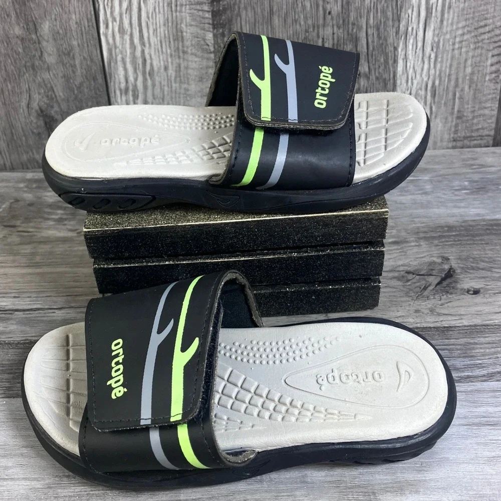 Ortopee Kids Slide Sandals Black Grey Lime Green Adjustable Strap Size EUR 27