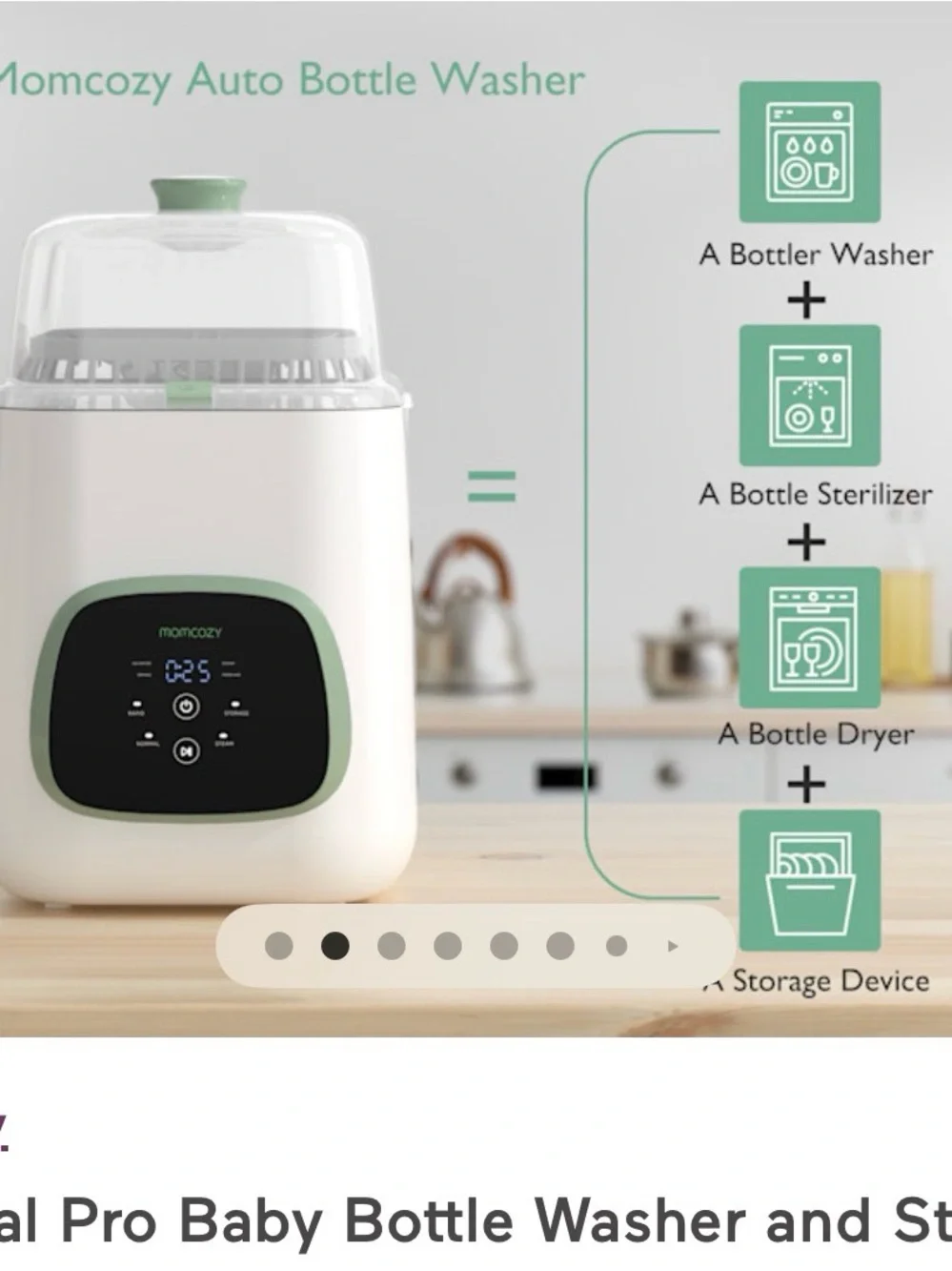 momcozy Baby Bottle Washer and Sterilizer - White with Mint Accents