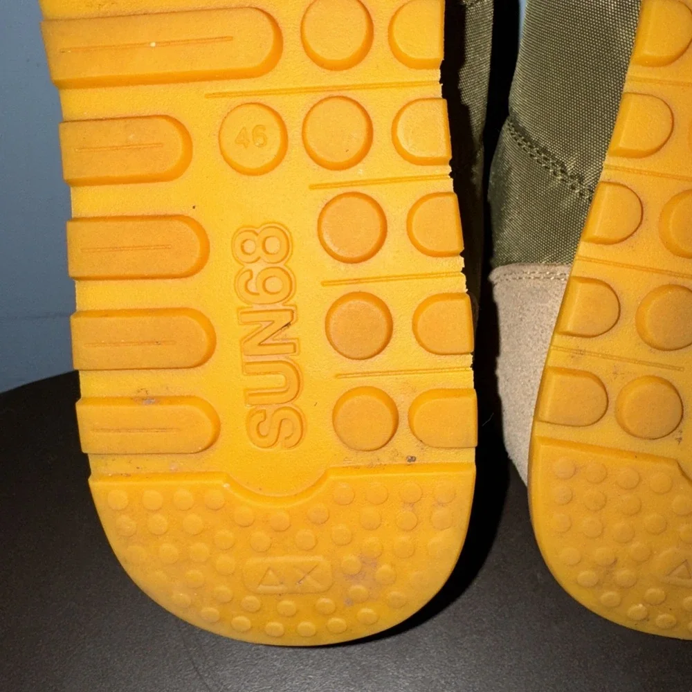 Sun68 Sneakers Uomo Jaki Bicolor Men's 12.5 Olive Orange Suede Nylon Shoes EUC