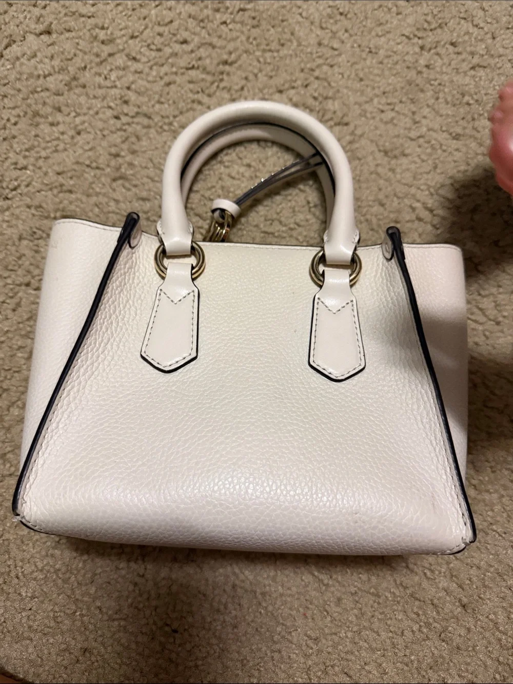 Michael Kors Cream Leather Mini Satchel with Gold MK Charm