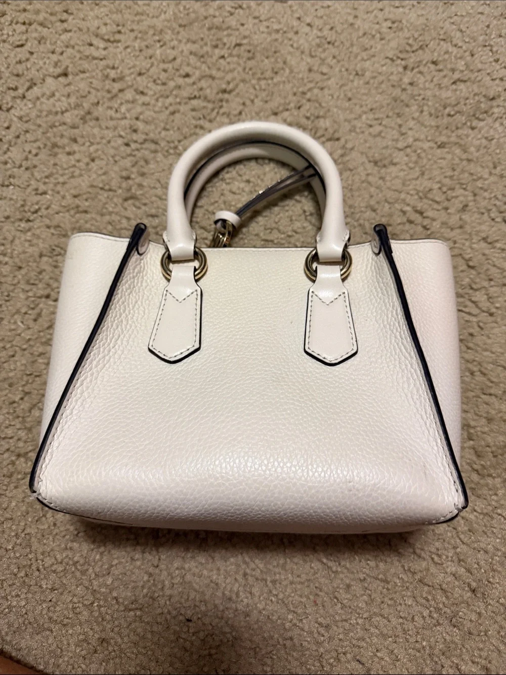 Michael Kors Cream Leather Mini Satchel with Gold MK Charm
