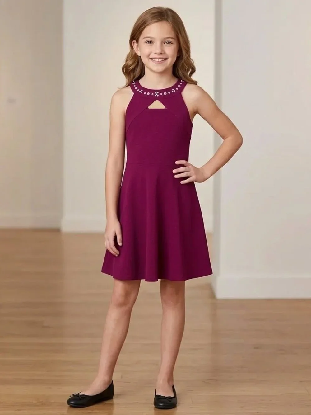 NEW The Childrens Place Jeweled Stretch Jacquard Keyhole Pearl Embellished Dress