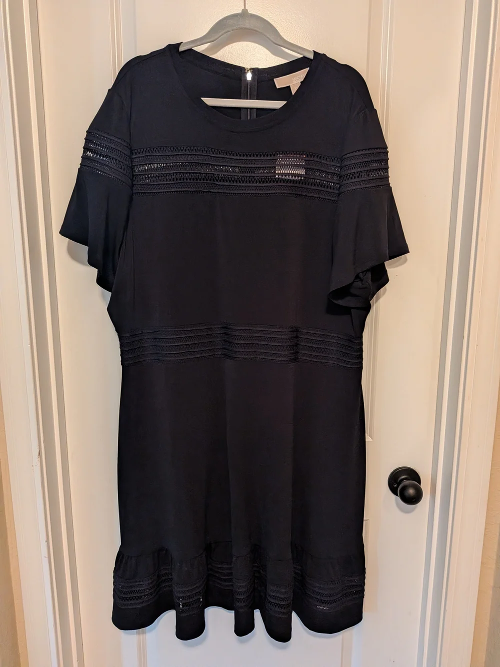 Michael Kors Navy Lace-Trim Midi Shift Dress