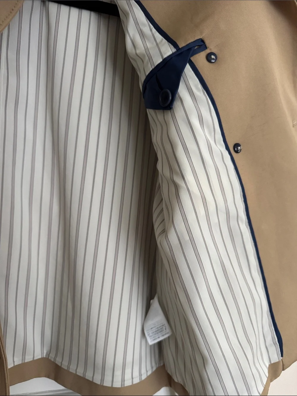 Jcrew short trench coat, removable stripe cuffs