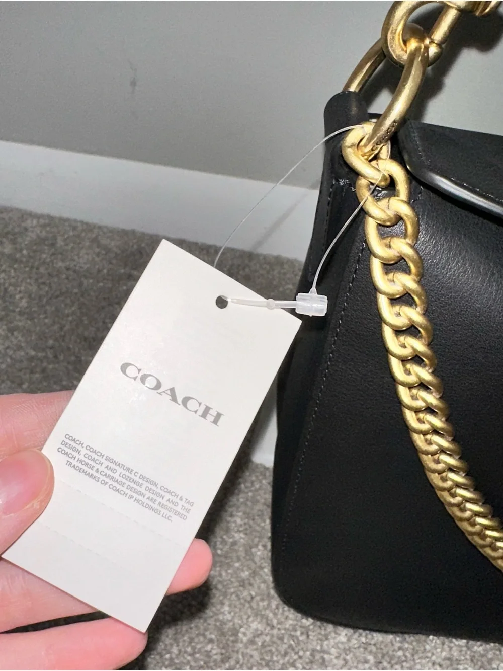 Coach Signature Chain Hobo Black Leather Crossbody Bag Shoulder Bag - NWT