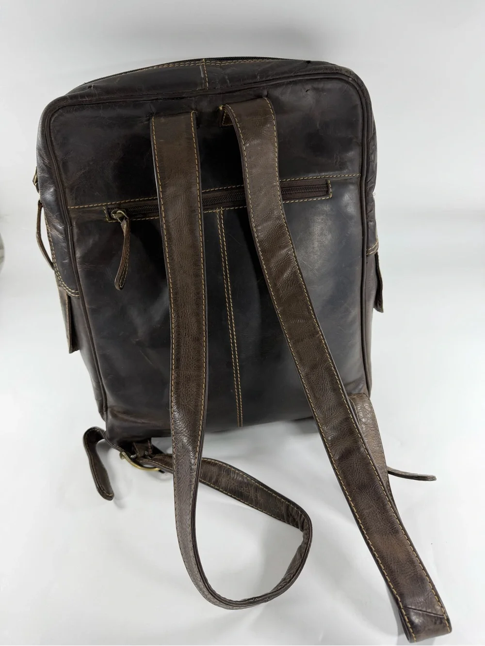 Vintage Distressed Leather Backpack Marco Daniela Brown Laptop Travel Bag