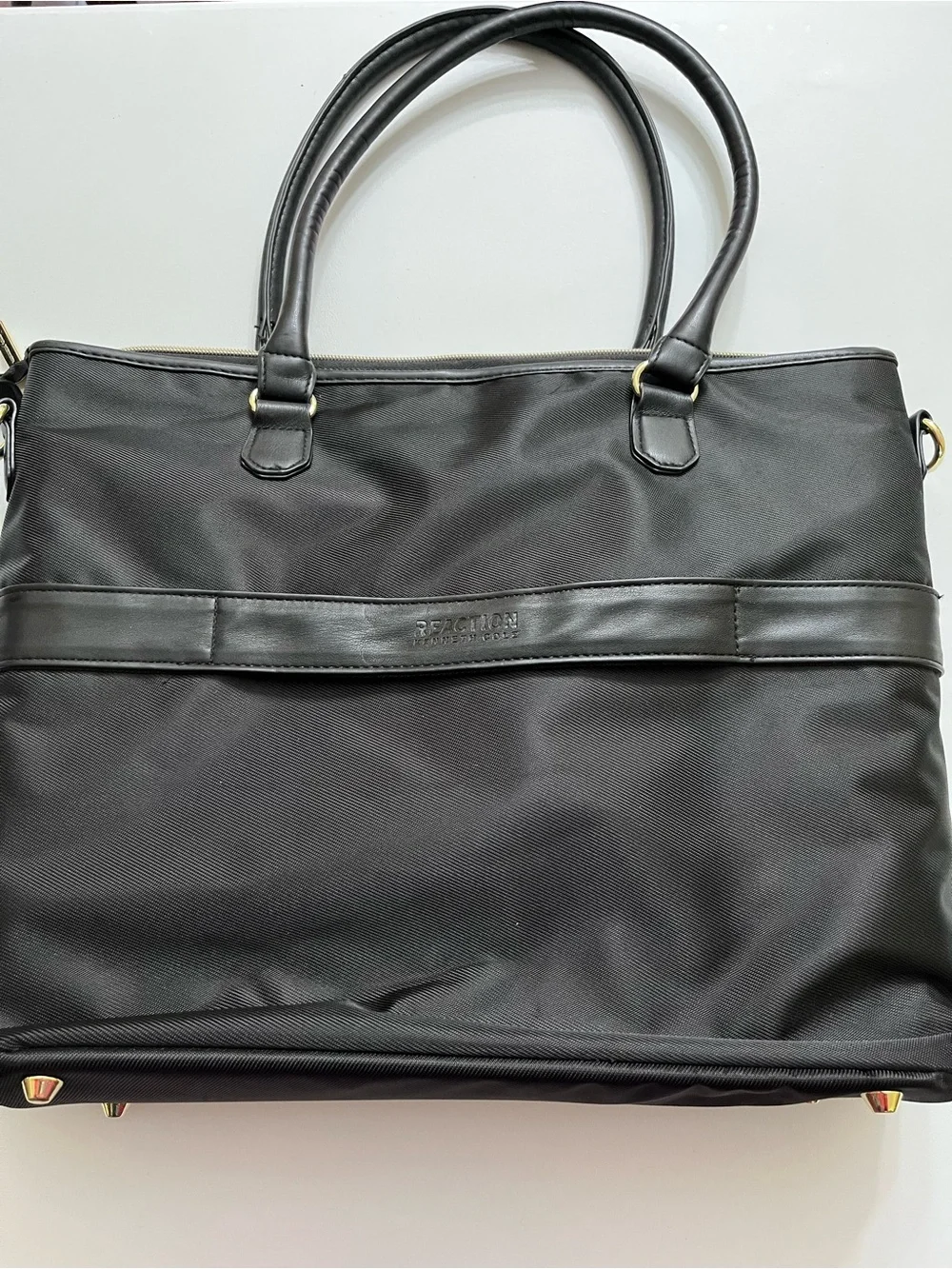 Kenneth Cole Reaction Black Quilted Laptop/ Travel Tote with Gold Hardware 17x14
