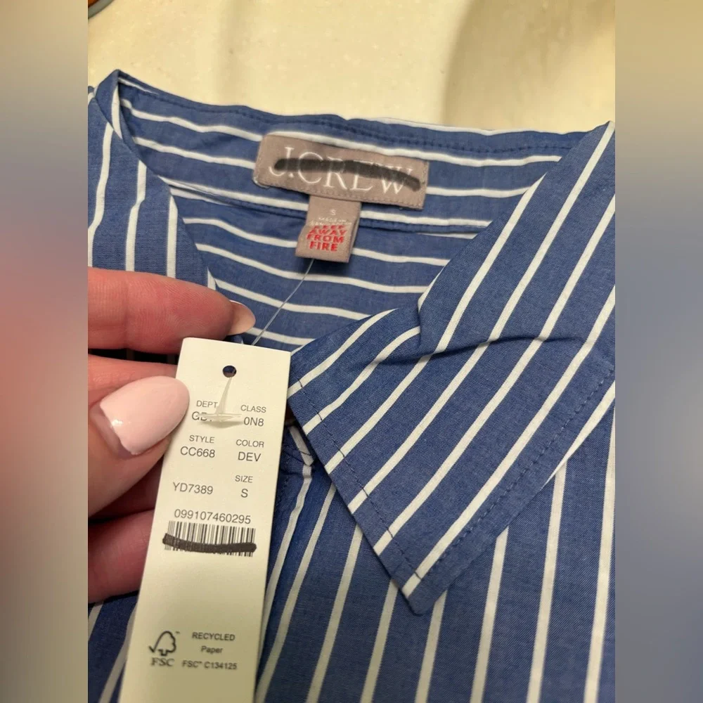 NWT J Crew Relaxed cotton poplin pajama pant set in stripe Blue White Small