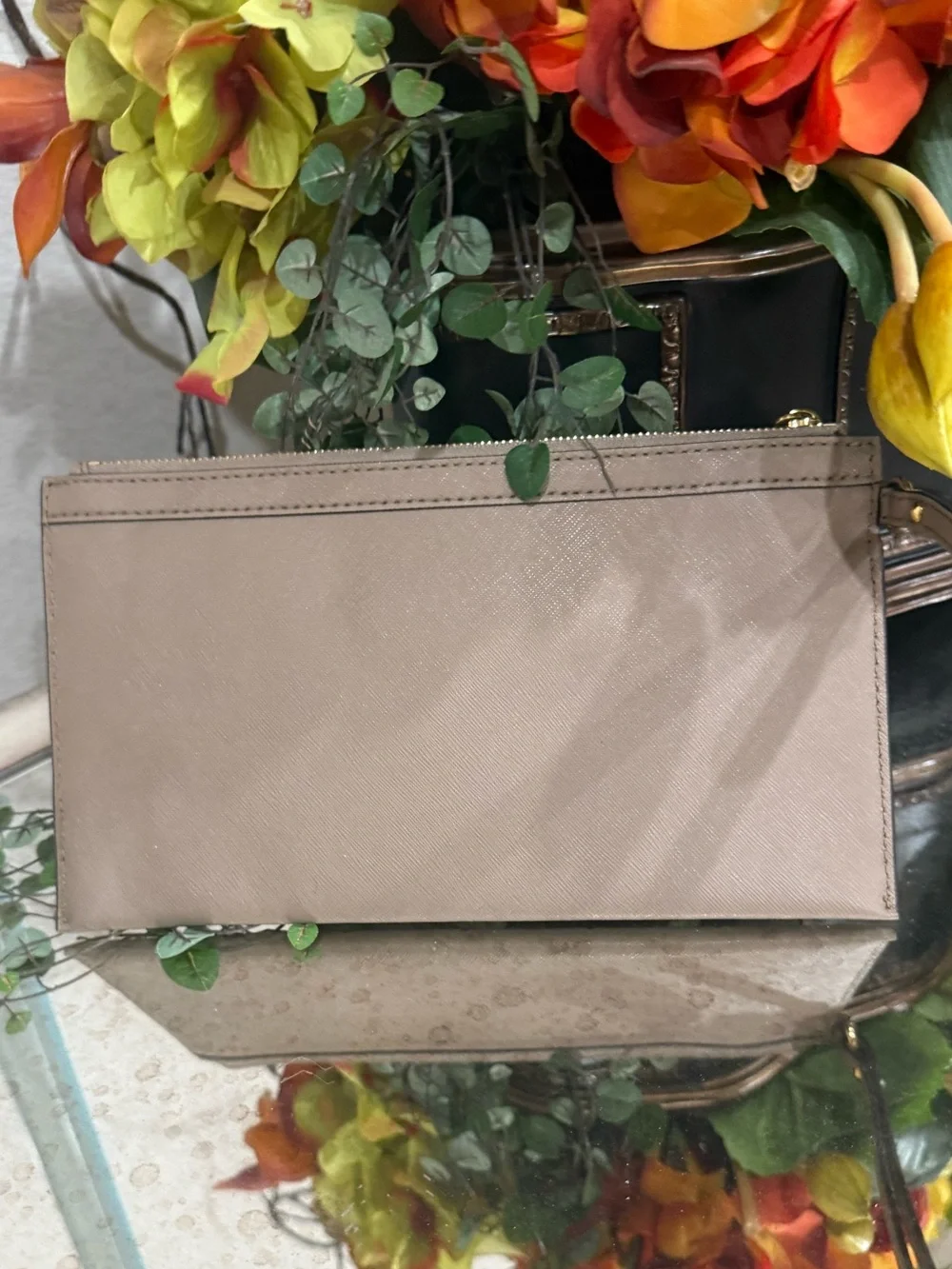 Michael Kors Taupe Quilted Clutch with Gold Studs