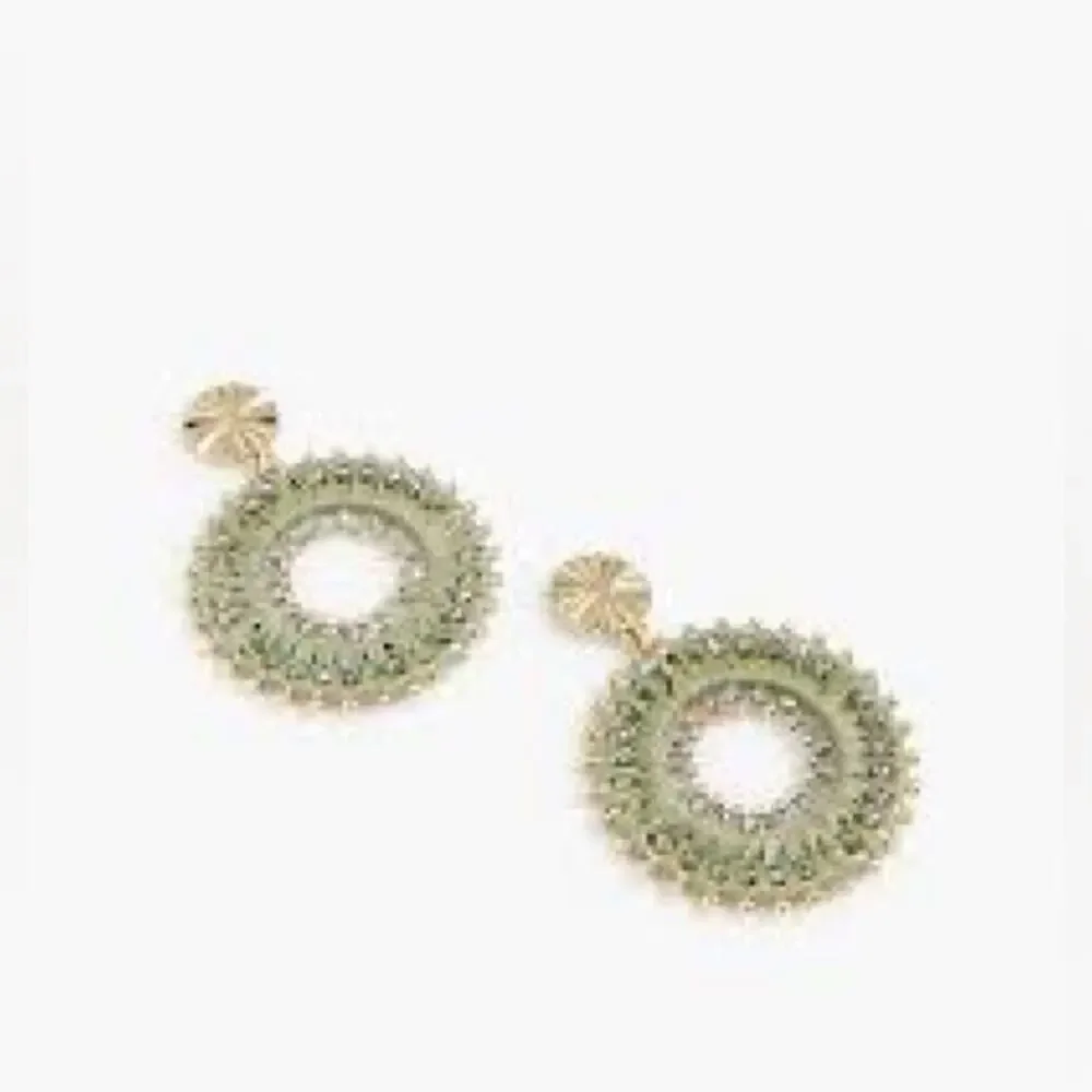 J. Crew Green Beaded circle earrings