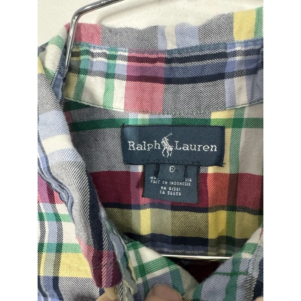Ralph Lauren Boys Multi Color Plaid Cotton‎ Button Down Shirt Size 6 Classic