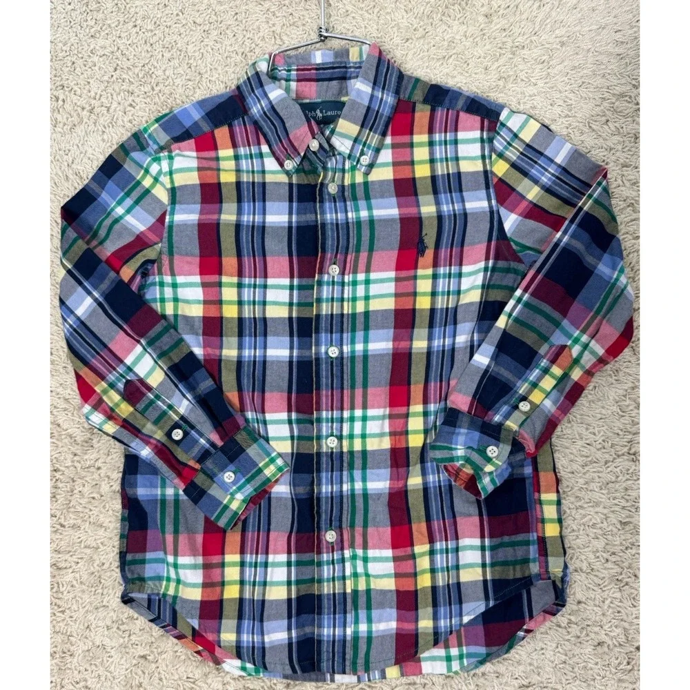 Ralph Lauren Boys Multi Color Plaid Cotton‎ Button Down Shirt Size 6 Classic