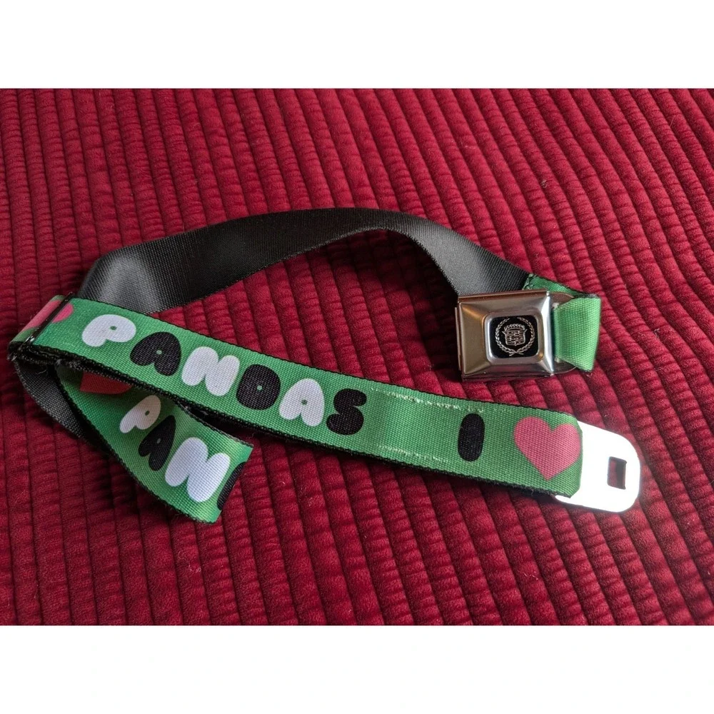 Cadillac Seatbelt Belt by Buckle Down I Love Pandas Vintage USA Y2K 90s Grunge