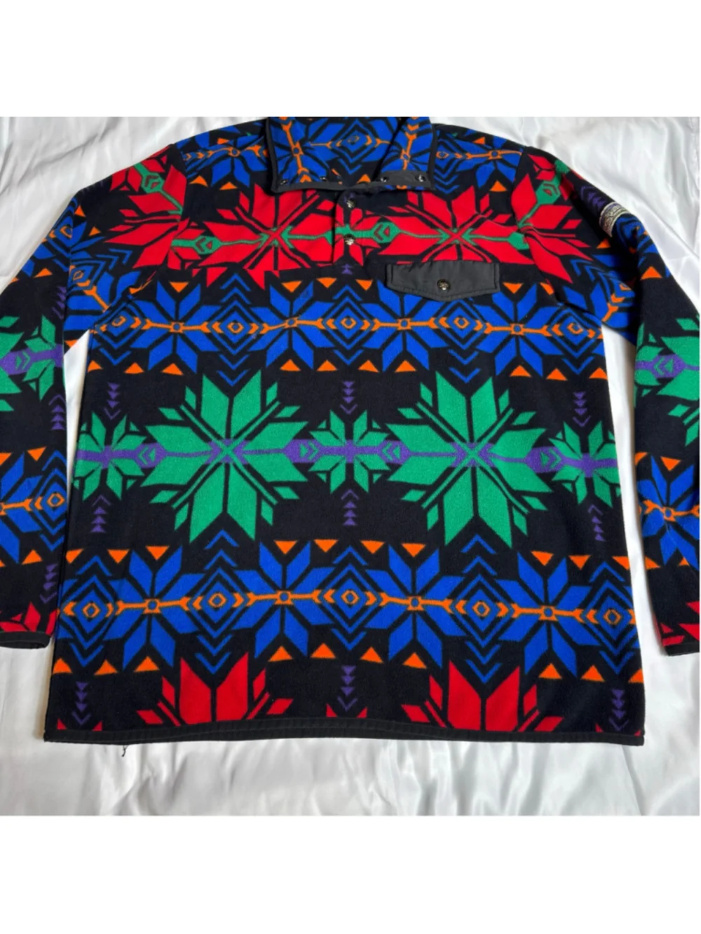 Men's Polo Ralph Lauren Fleece Pullover Sweater XL Black Red Blue Patterned