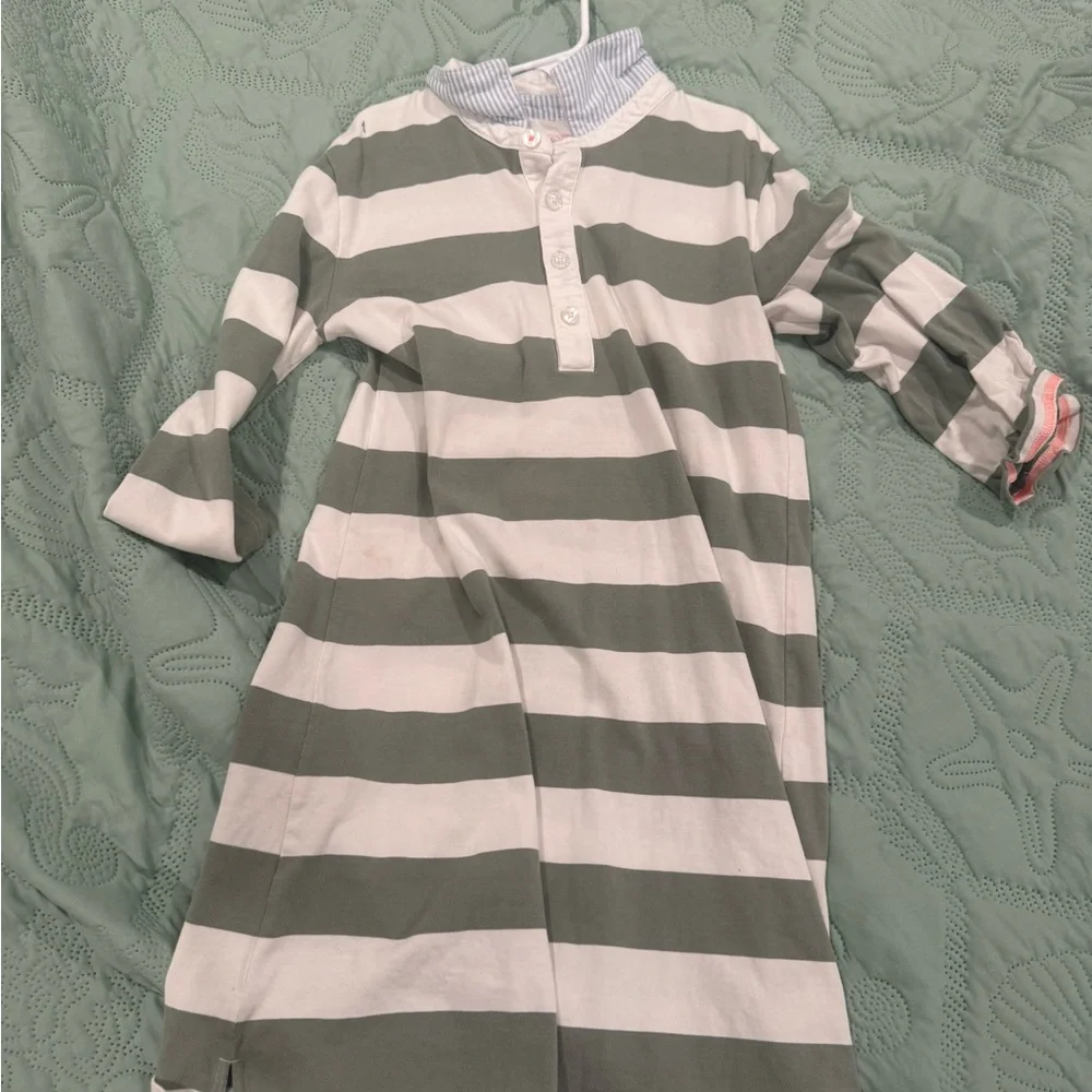Vineyard vines Striped Henley Dress in Sage Green and White