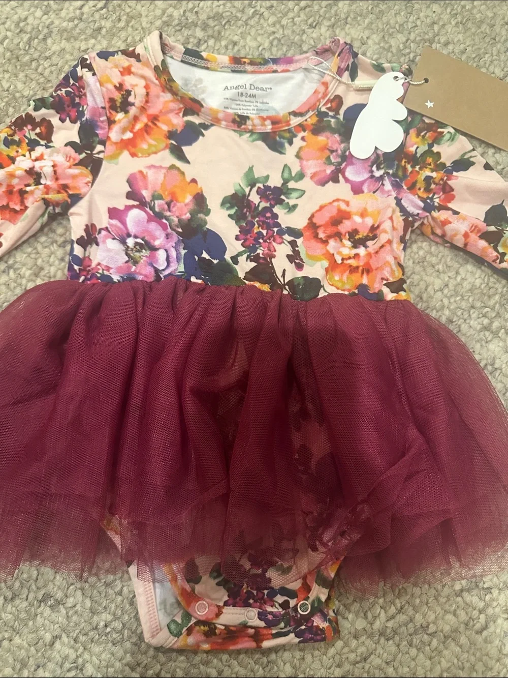 Angel Dear Pink Floral Long-Sleeve Tutu Bodysuit