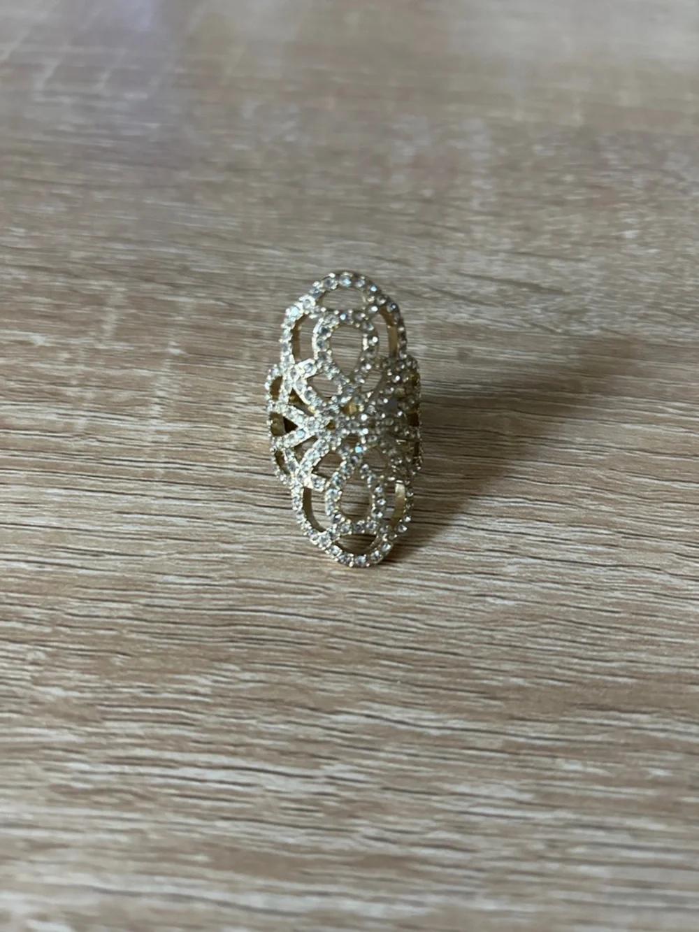 Gold-Tone Filigree Statement Ring with Crystal Accents
