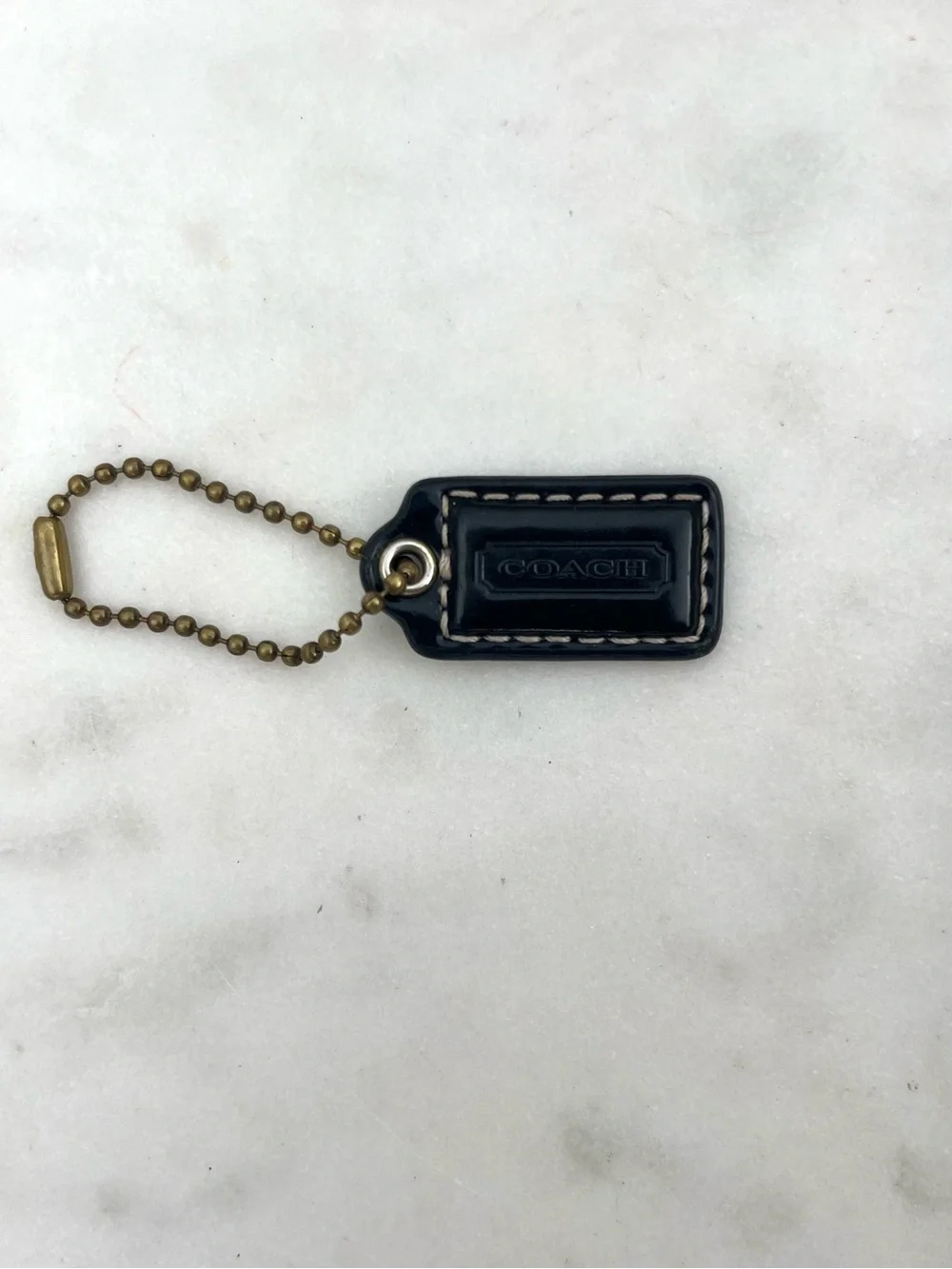 COACH Mini Patent Leather Hang Tag, Black with Contrast Stitching