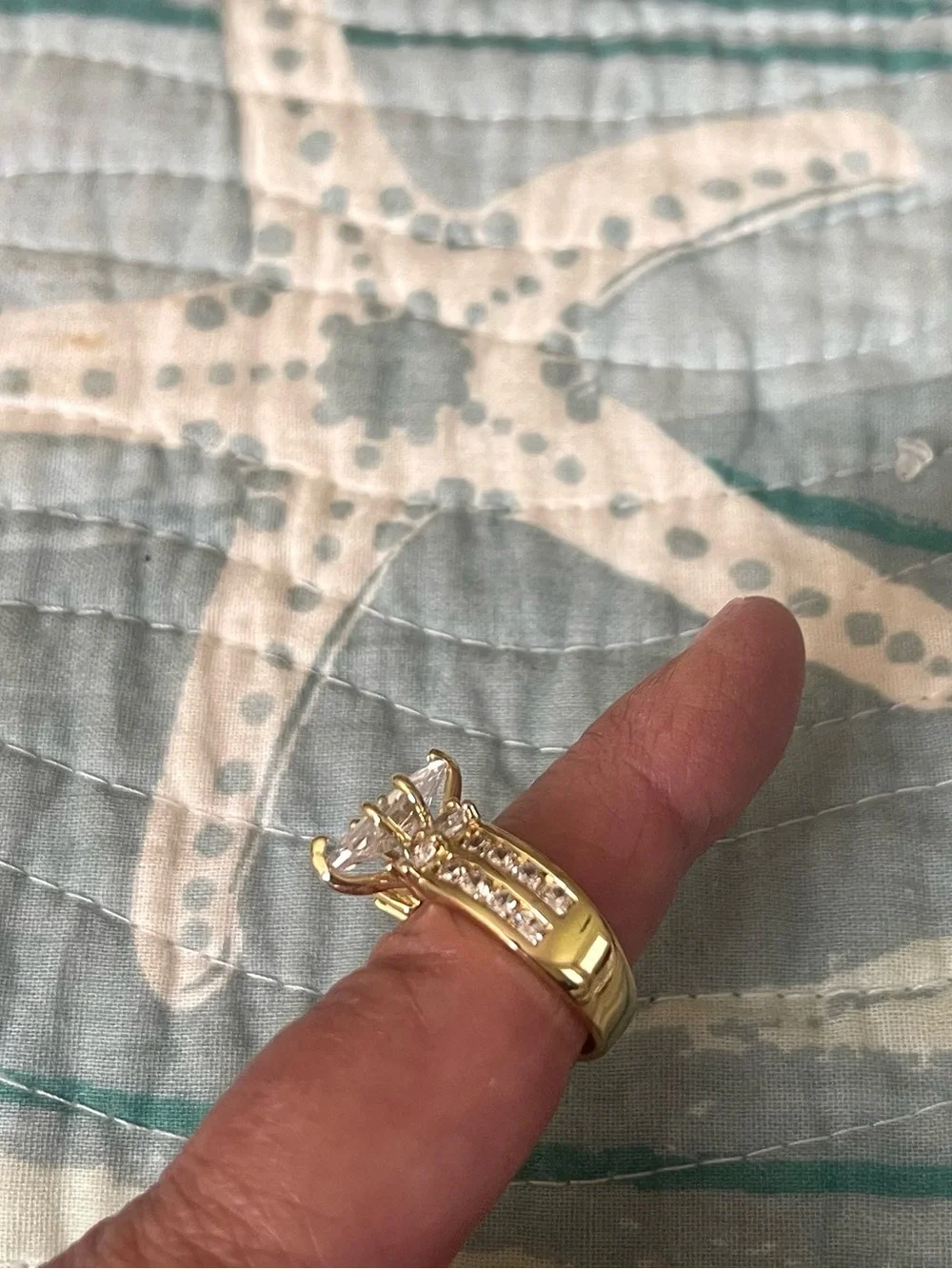 Marquise Solitaire and Diamond. CZ Accent Gold Ring - sz 7