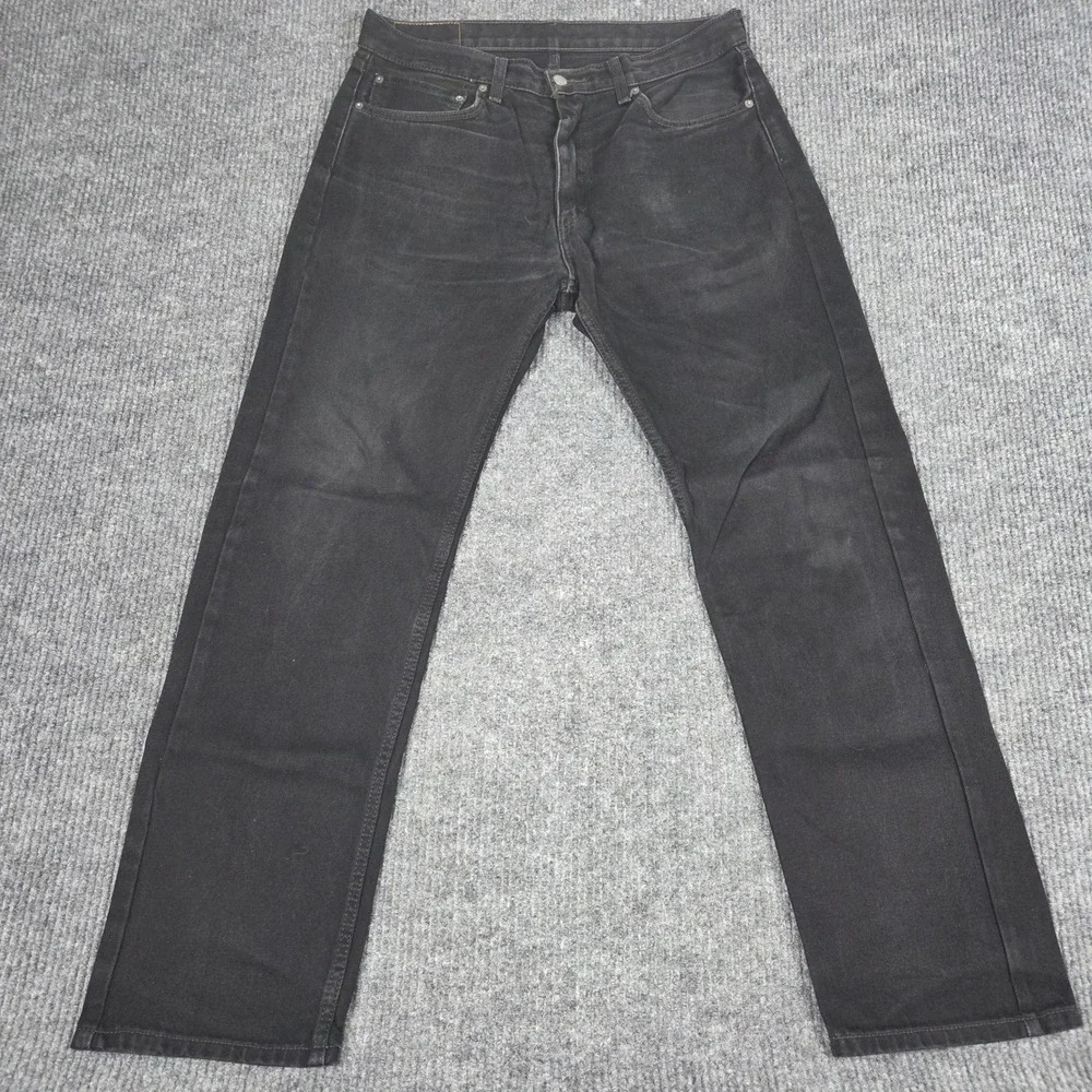 Levis 505 Regular Fit Black Denim Jeans Mens 35x32 Straight‎ Leg 00505-0260