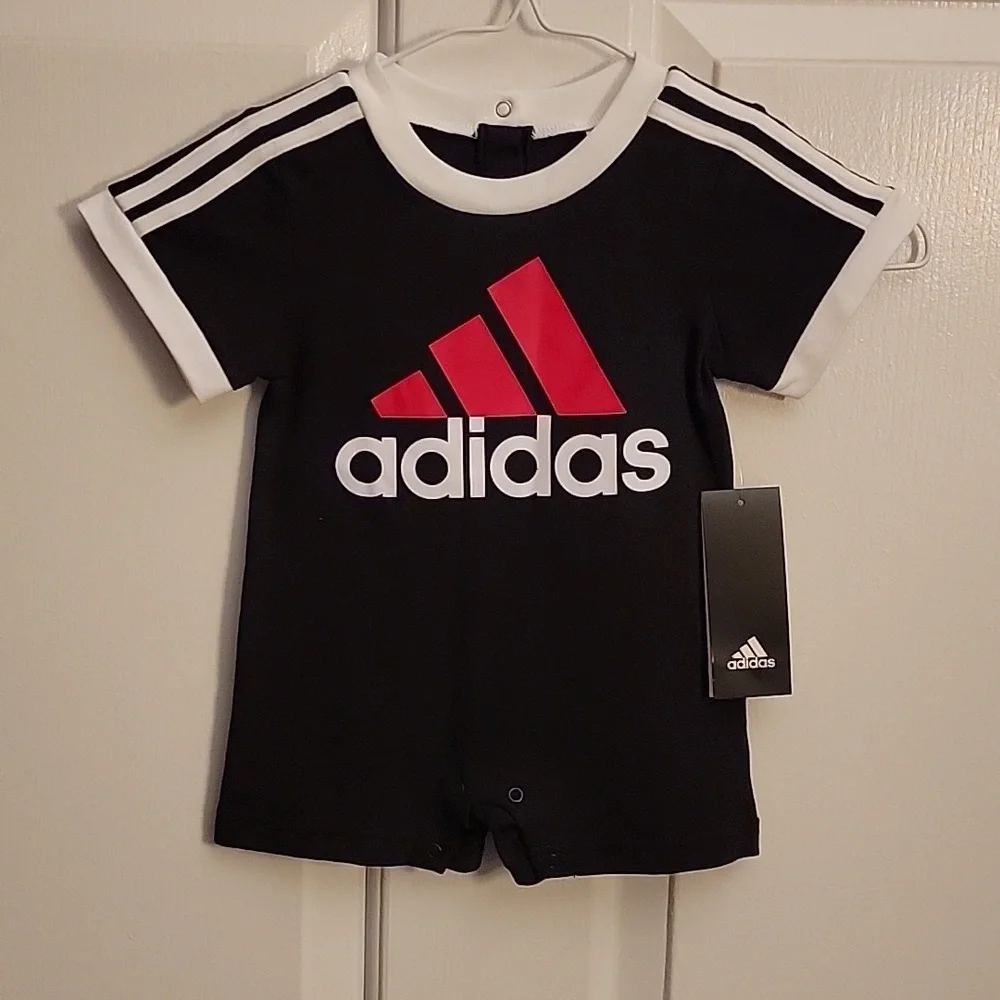 NWT, Adidas 6M, one piece romper, black and white.
