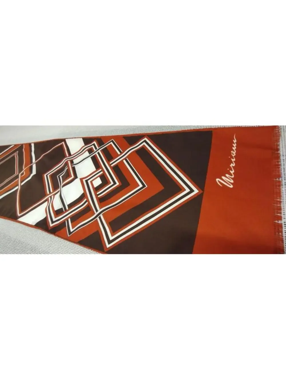 Vintage 70s Miriceu Eureopean Abstract Long Scarf Terra Brown Geometric Diamonds