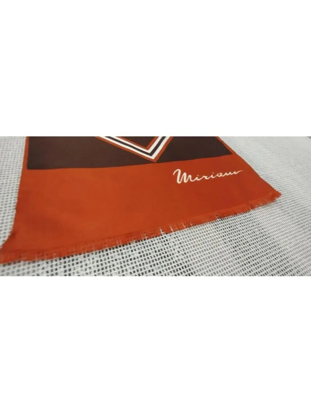 Vintage 70s Miriceu Eureopean Abstract Long Scarf Terra Brown Geometric Diamonds