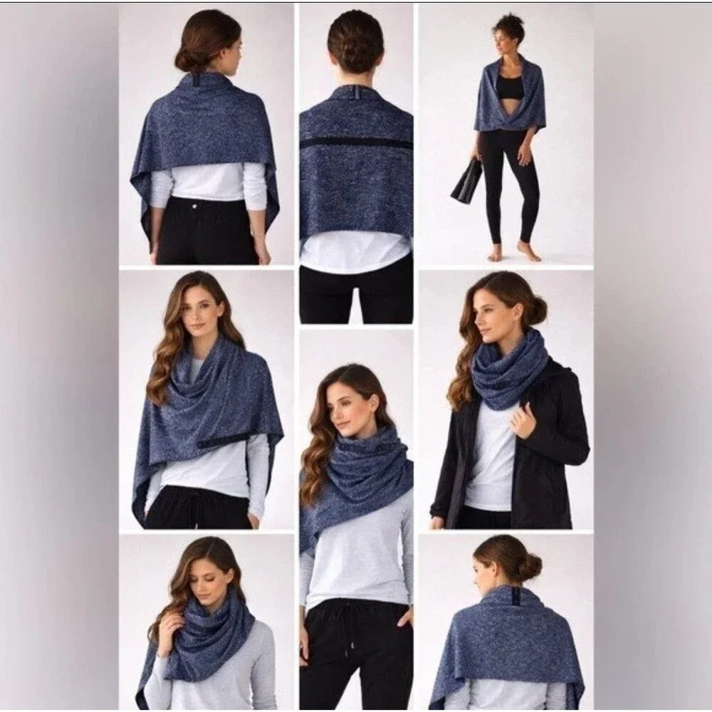 Lululemon Vinyasa Wrap Scarf Heather Grey Blue Reversible Wee Stripe With Snaps